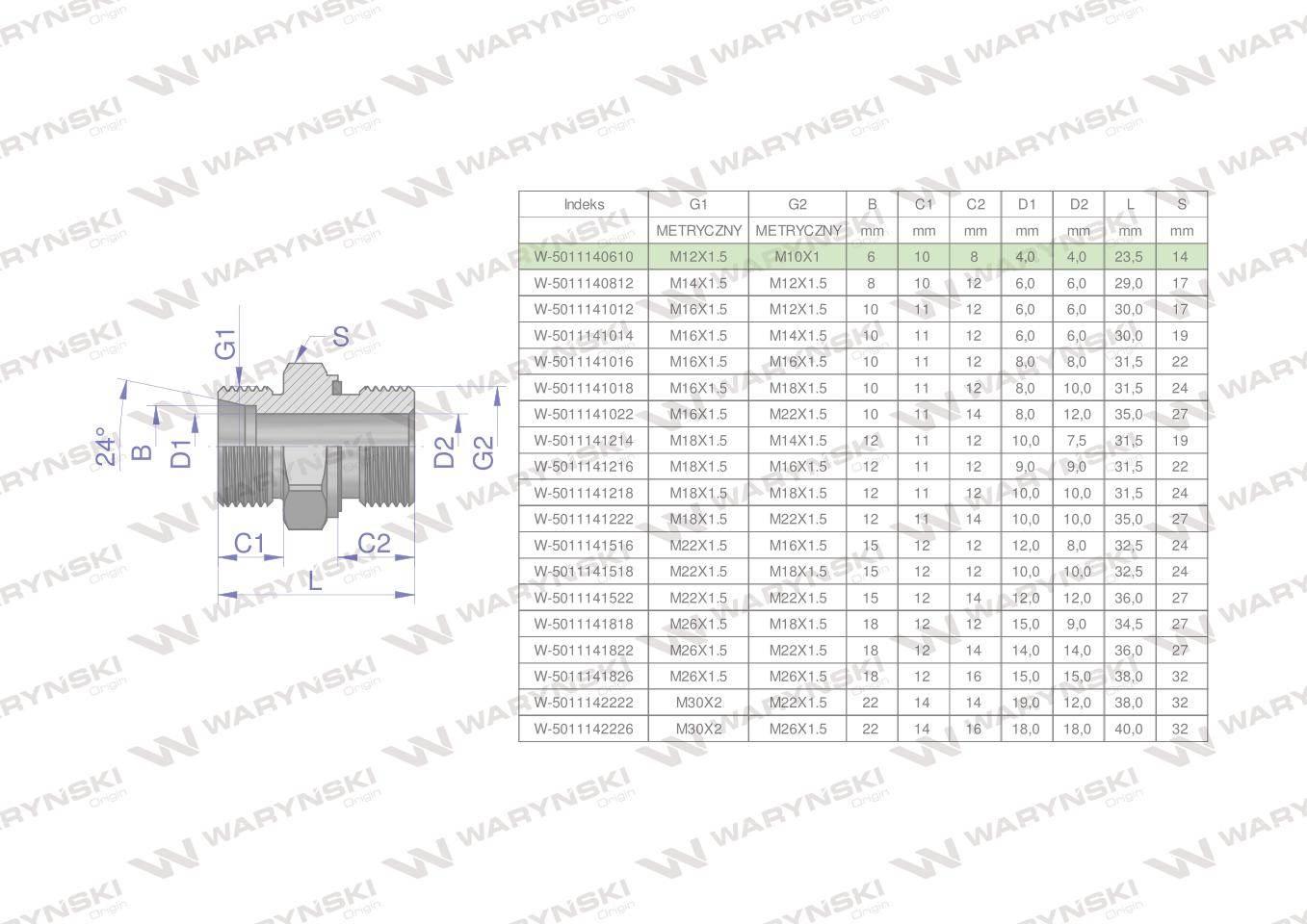 Przyłączka hydrauliczna metryczna bb xge m12x1.5 06lxm10x1 ed waryński 5szt