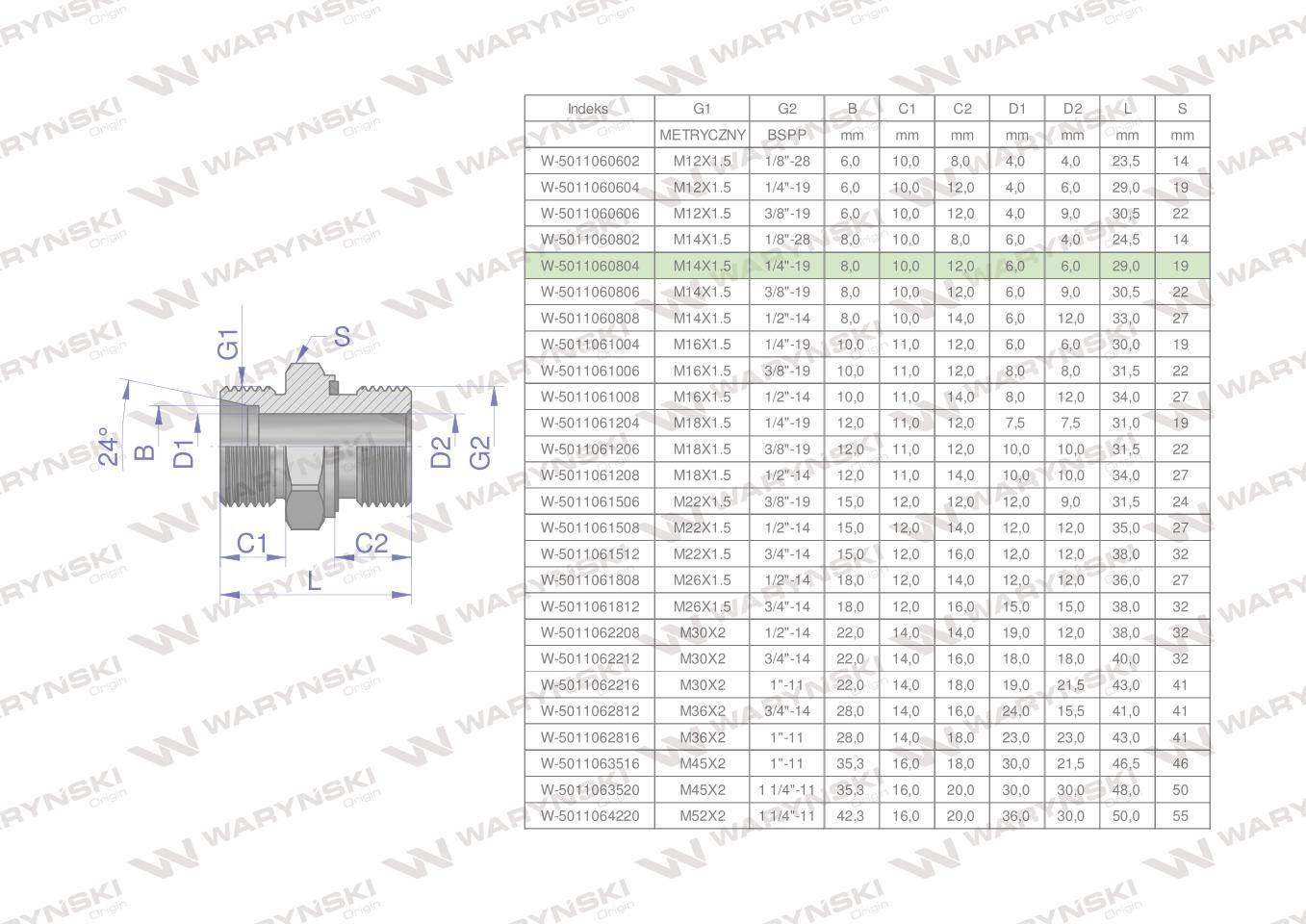 Przyłączka hydrauliczna bb xge m14x1.5 08lx1/4" bsp ed waryński 5szt