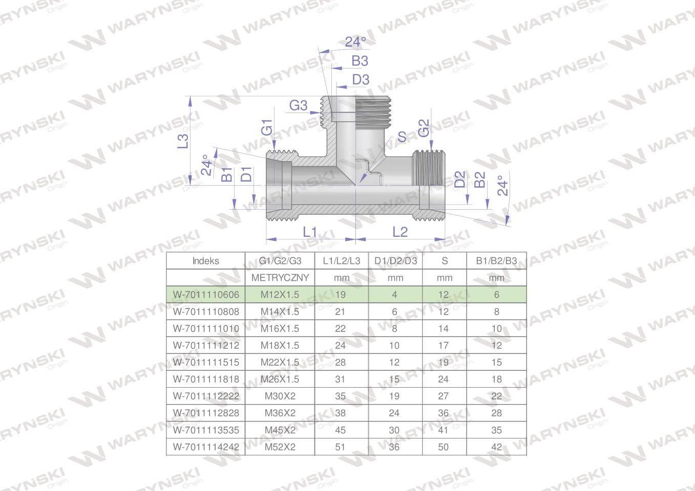 Trójnik hydrauliczny metryczny bbb m12x1.5 06l xt waryński 2szt