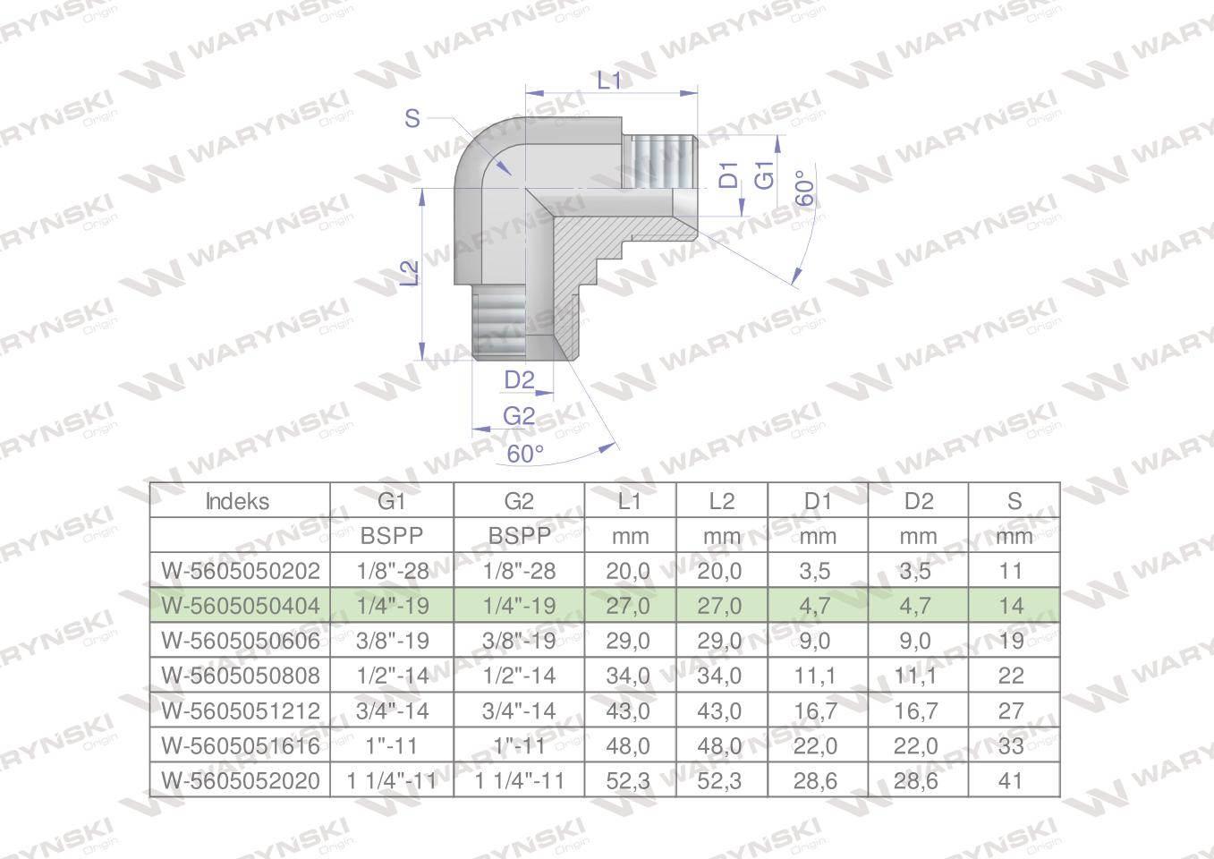 Kolanko hydrauliczne calowe bb 1/4" bsp xw waryński 2szt