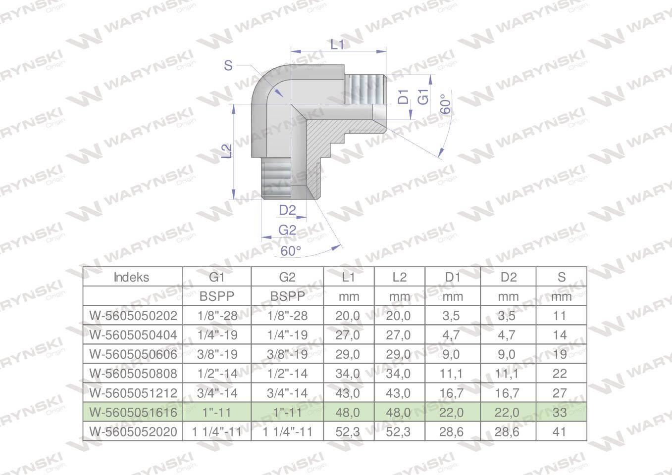 Kolanko hydrauliczne calowe bb 1" bsp xw waryński
