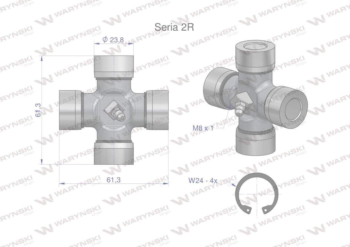 Krzyżak wału 23.80x61.3 seria 2r waryński w219201 - zdjęcie 2