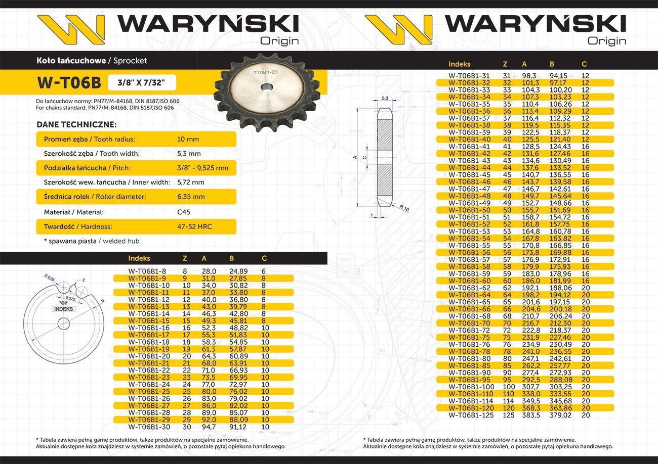 Koło zębate hartowane tarcza 06b-1 r1 3/8 z-15 waryński - zdjęcie 3