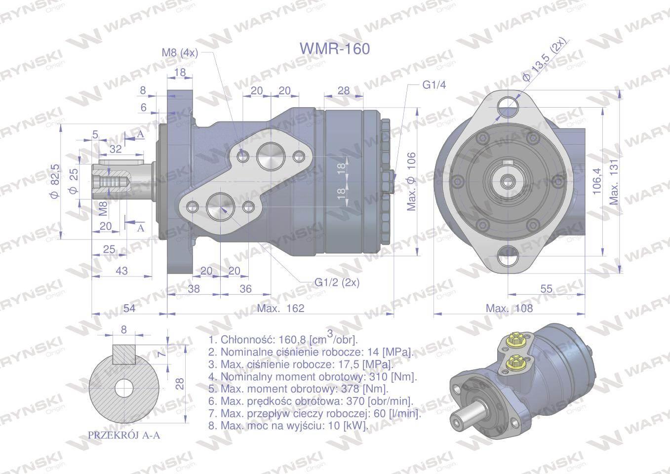 Silnik hydrauliczny orbitalny wmr 160 cm3/obr 140 bar max.200 bar waryński - zdjęcie 6