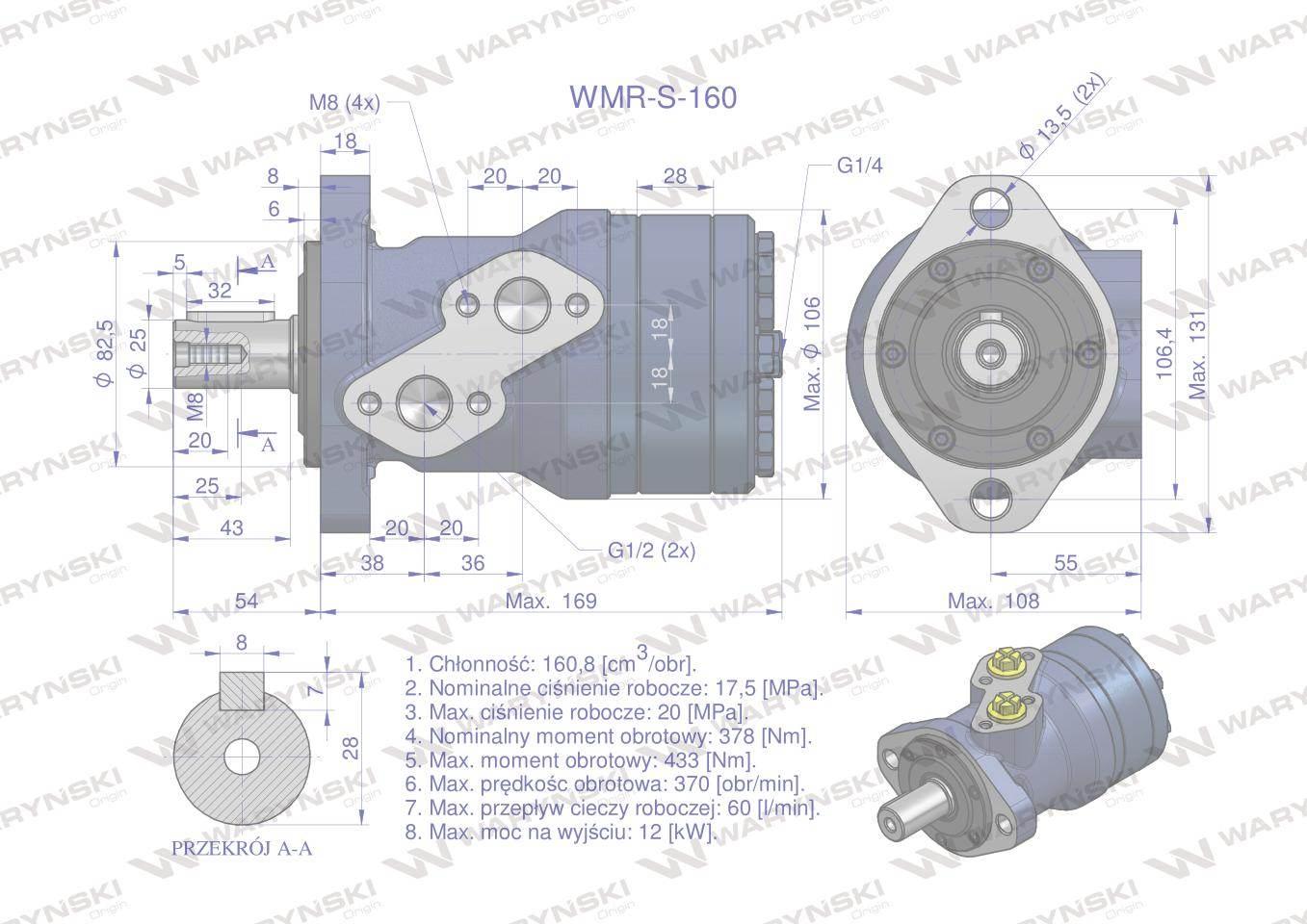 Silnik hydrauliczny orbitalny wzmacniany wmr-s 160 cm3/obr 175 bar max.220 bar waryński - zdjęcie 6