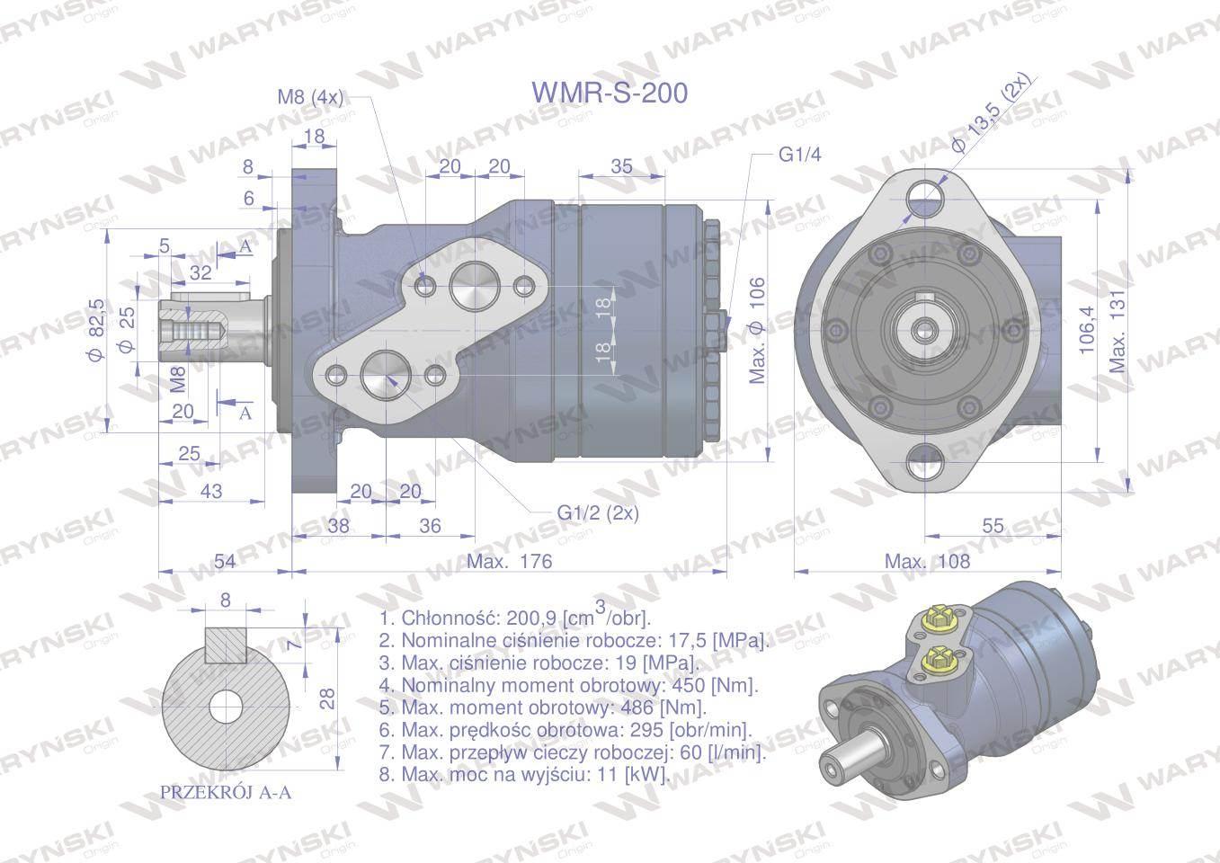 Silnik hydrauliczny orbitalny stosowany do owijarek wzmacniany wmr-s 200 cm3/obr 175 bar max.200 bar waryński - zdjęcie 6