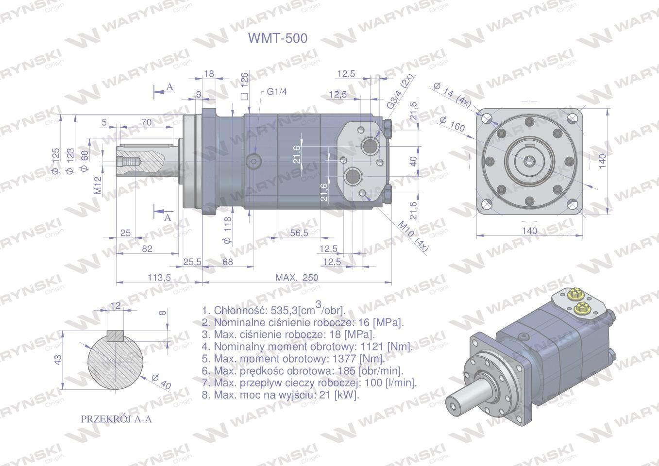 Silnik hydrauliczny orbitalny wmt 500 cm3/obr 160 bar max.210 bar waryński - zdjęcie 6