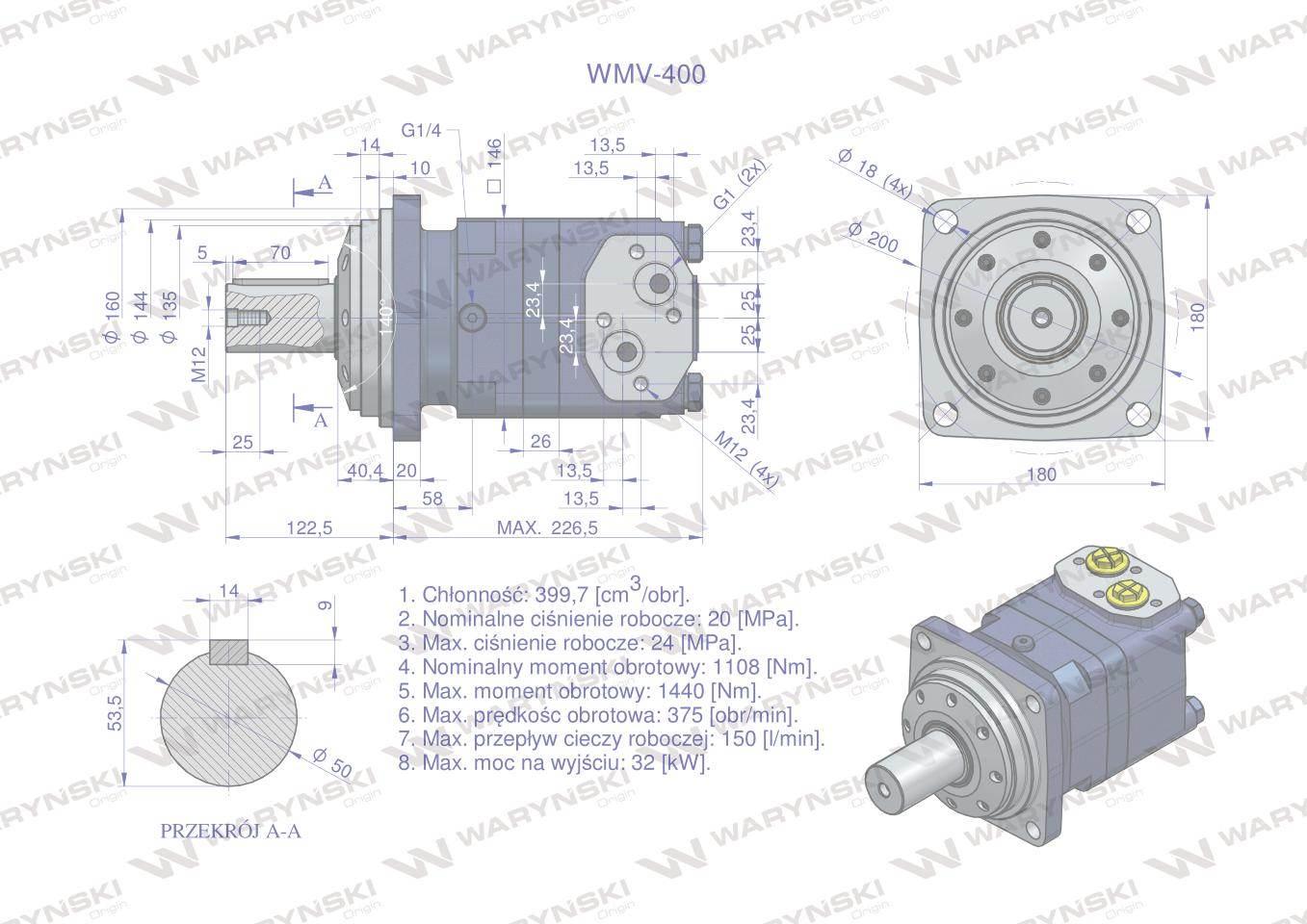 Silnik hydrauliczny orbitalny wmv 400 cm3/obr 200 bar max.280 bar waryński - zdjęcie 6