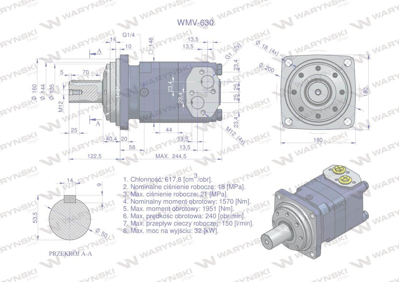 Silnik hydrauliczny orbitalny wmv 630 cm3/obr 180 bar max.240 bar waryński - zdjęcie 6