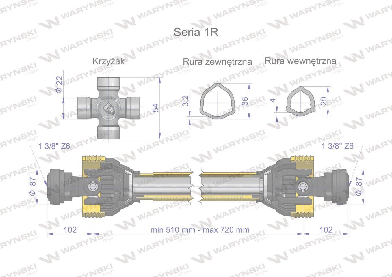 Wał przegubowo-teleskopowy 510-720mm 210nm 10210 ce 2020 seria 1r waryński wa21-51 - zdjęcie 3