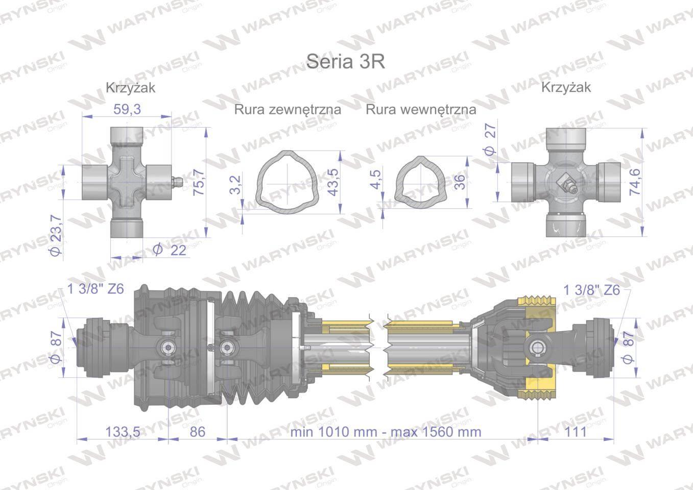 Wał przegubowo-teleskopowy 1010-1560mm 460nm szerokokątny ce 2020 seria 3r waryński - zdjęcie 3