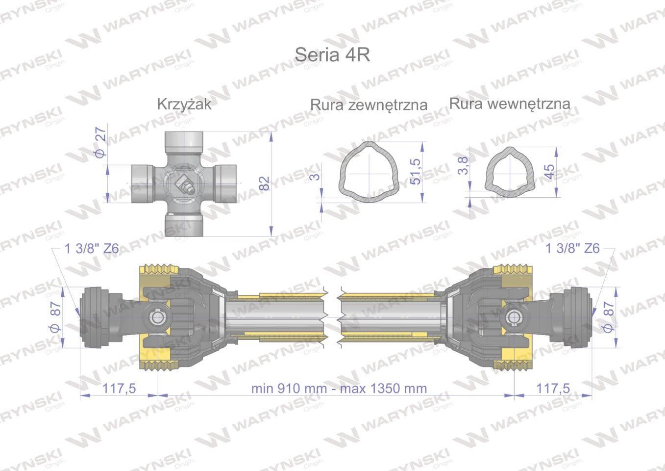 Wał przegubowo-teleskopowy 910-1350mm 540nm ce 2020 seria 4r waryński - zdjęcie 3