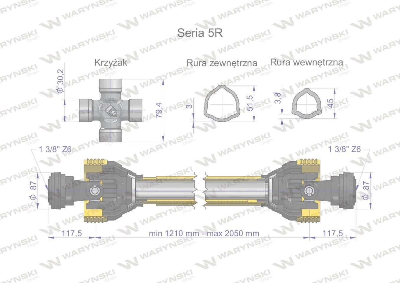 Wał przegubowo-teleskopowy 1210-2050mm 620nm 60290 ce 2020 seria 5r waryński - zdjęcie 3