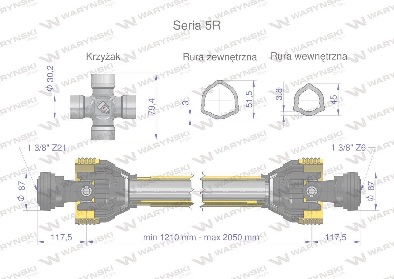 Wał przegubowo-teleskopowy 1210-1650mm 620nm widłak z21 60270 ce 2020 seria 5r waryński - zdjęcie 3