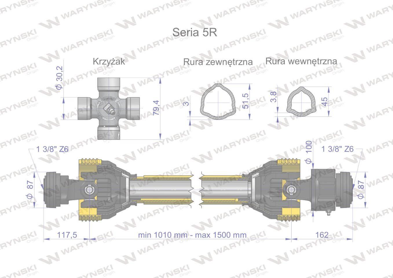 Wał przegubowo-teleskopowy 1010-1500mm 620nm sprzęgło jednokierunkowe 60270 ce 2020 seria 5r waryński - zdjęcie 3