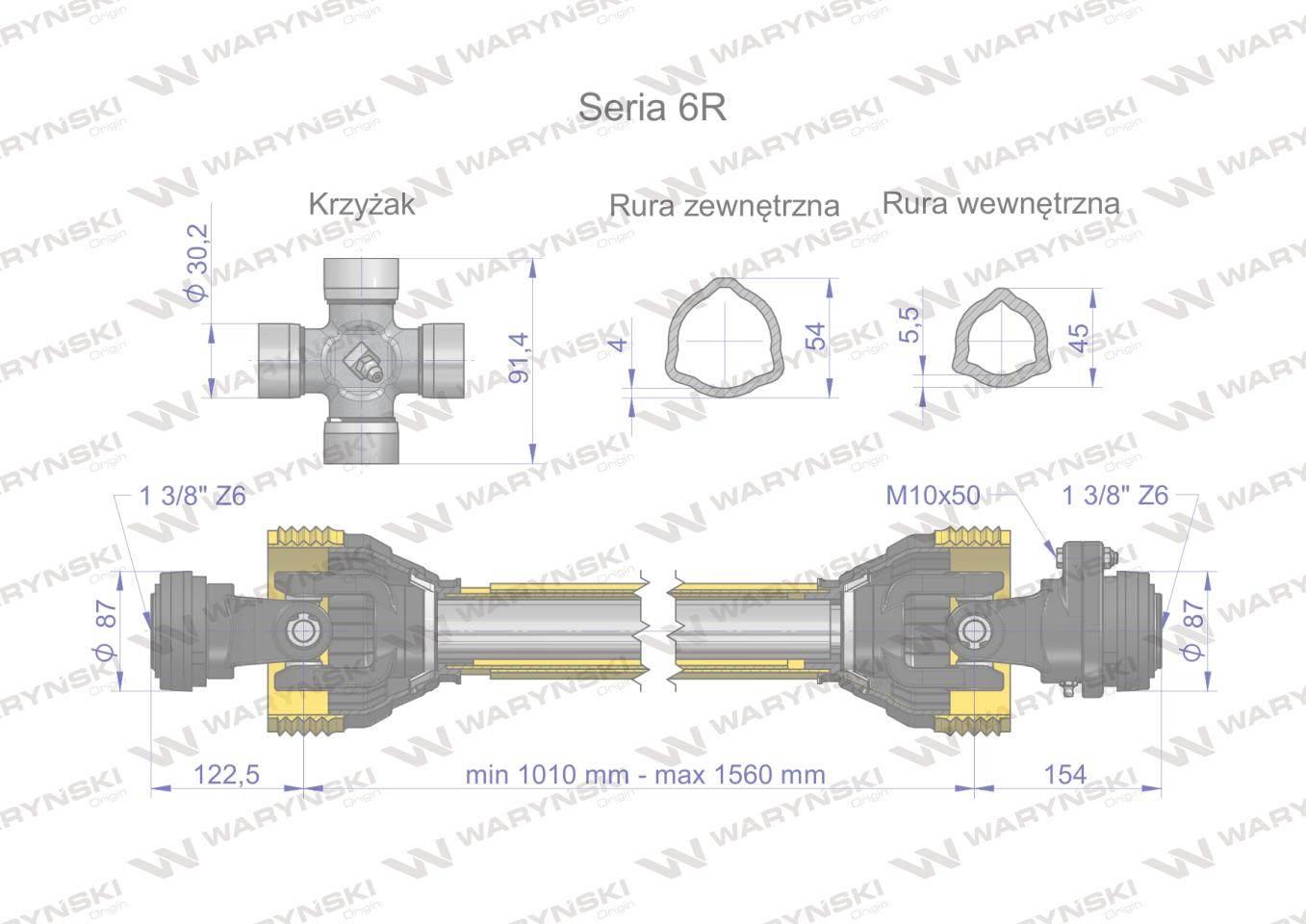 Wał przegubowo-teleskopowy 1010-1560mm 830nm sprzęgło z kołkiem 2500nm ce 2020 seria 6r waryński - zdjęcie 3