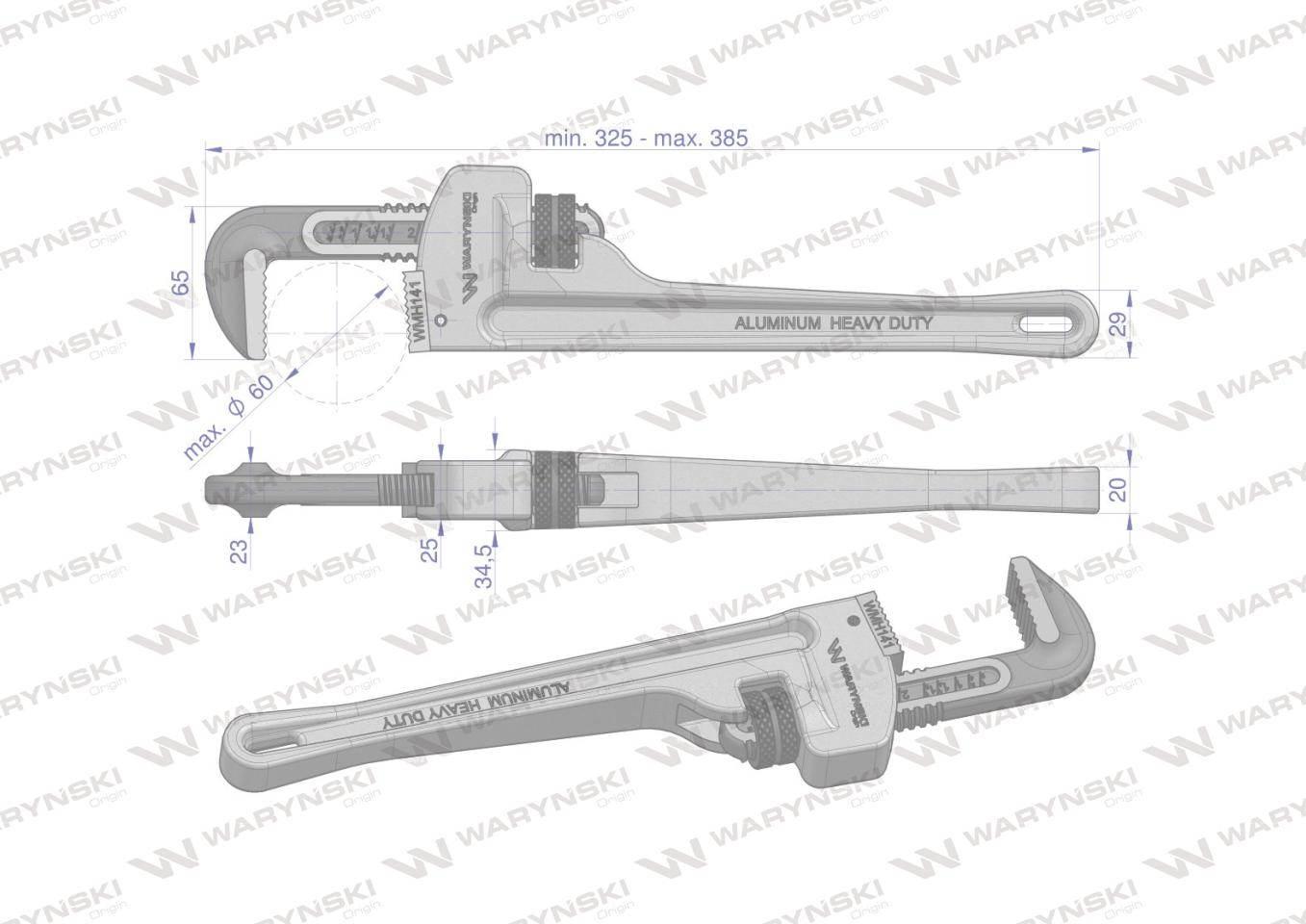 Klucz do rur typ amerykański 14" uchwyt aluminium wzmocniony szczęki crmo max średnica waryński - zdjęcie 3
