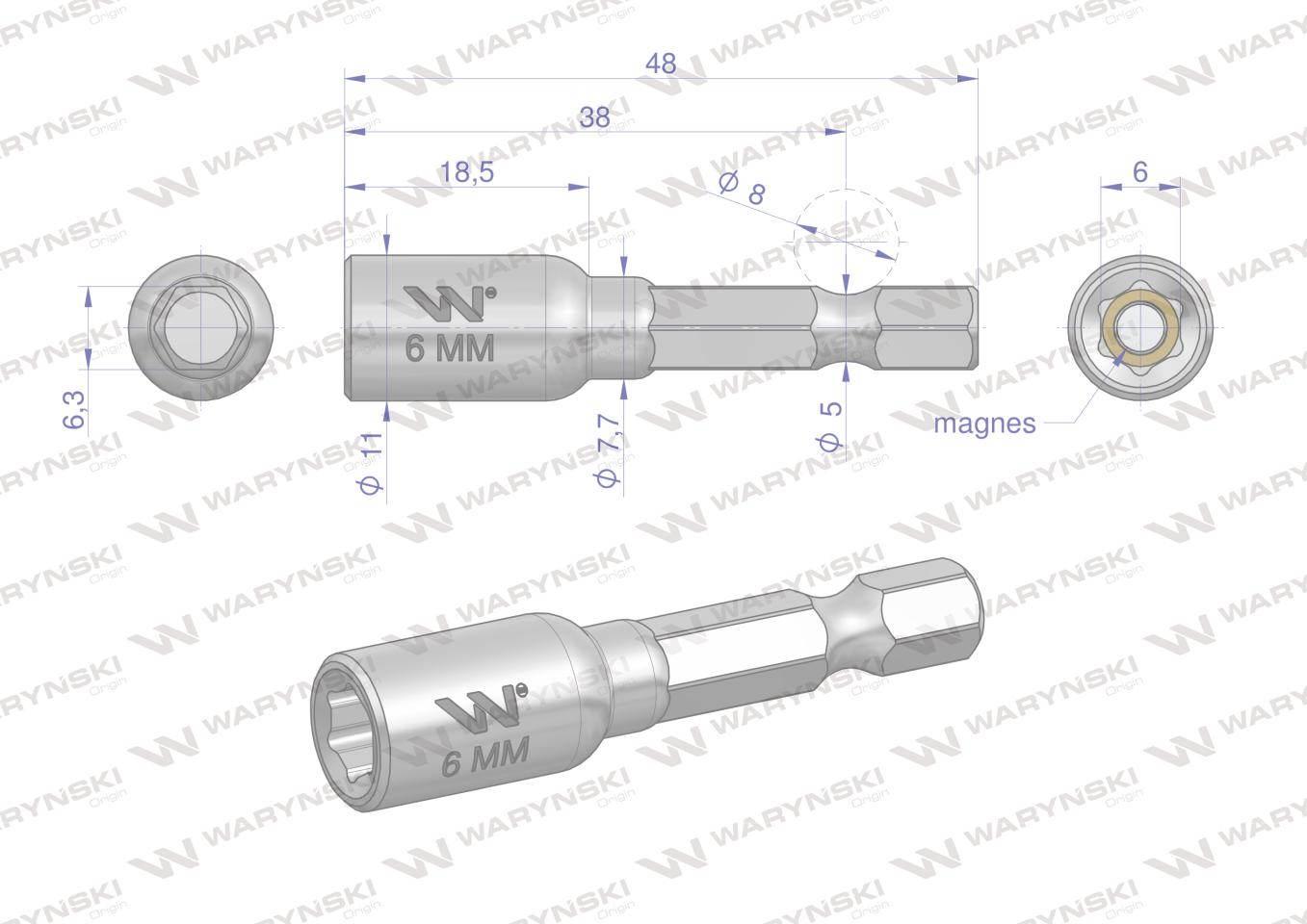 Nasadka 6mm z uchwytem narzędziowym do wkretarki długość 48mm waryński - zdjęcie 2