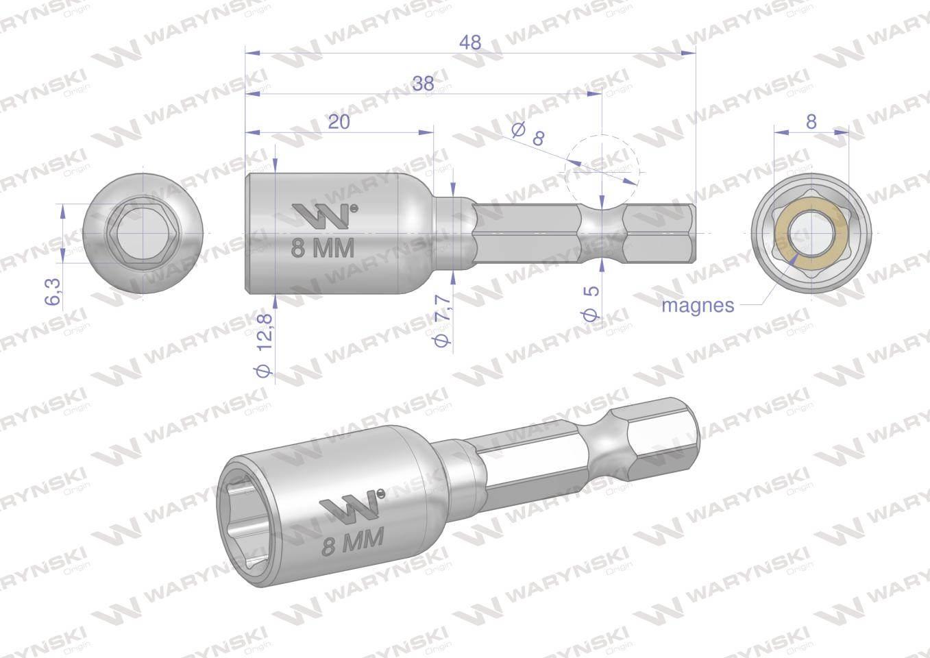 Nasadka 8mm z uchwytem narzędziowym do wkretarki długość 48mm waryński - zdjęcie 2