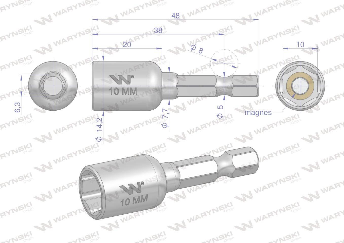 Nasadka 10mm z uchwytem narzędziowym do wkretarki długość 48mm waryński - zdjęcie 2