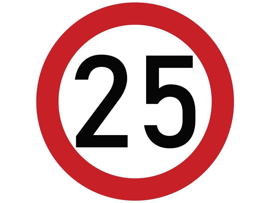 Naklejka laminowana limit prędkości 25 km/h czerwona obwódka
