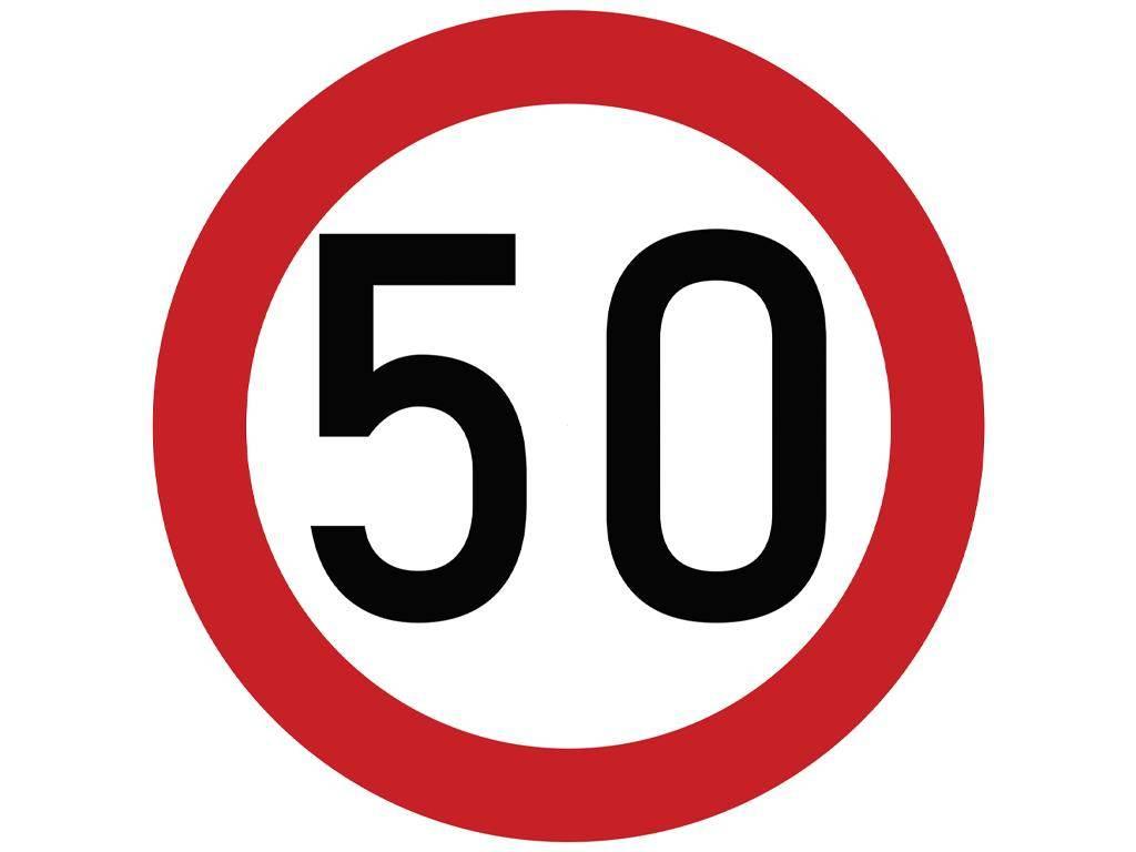 Naklejka laminowana limit prędkości 50 km/h czerwona obwódka