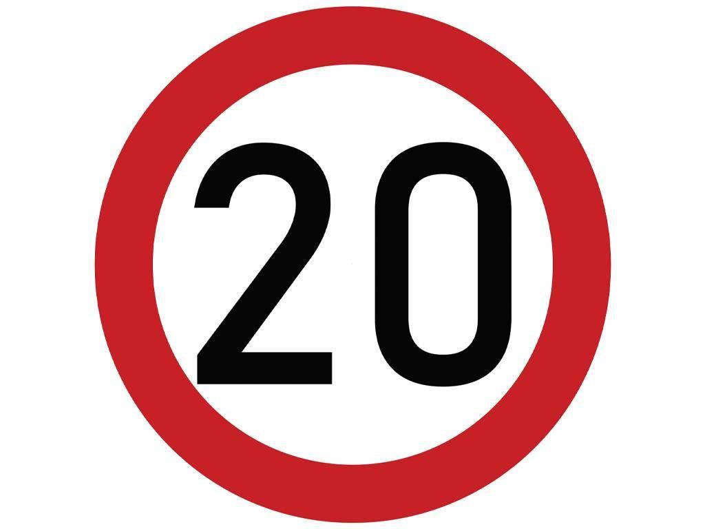 Naklejka laminowana limit prędkości 20 km/h czerwona obwódka