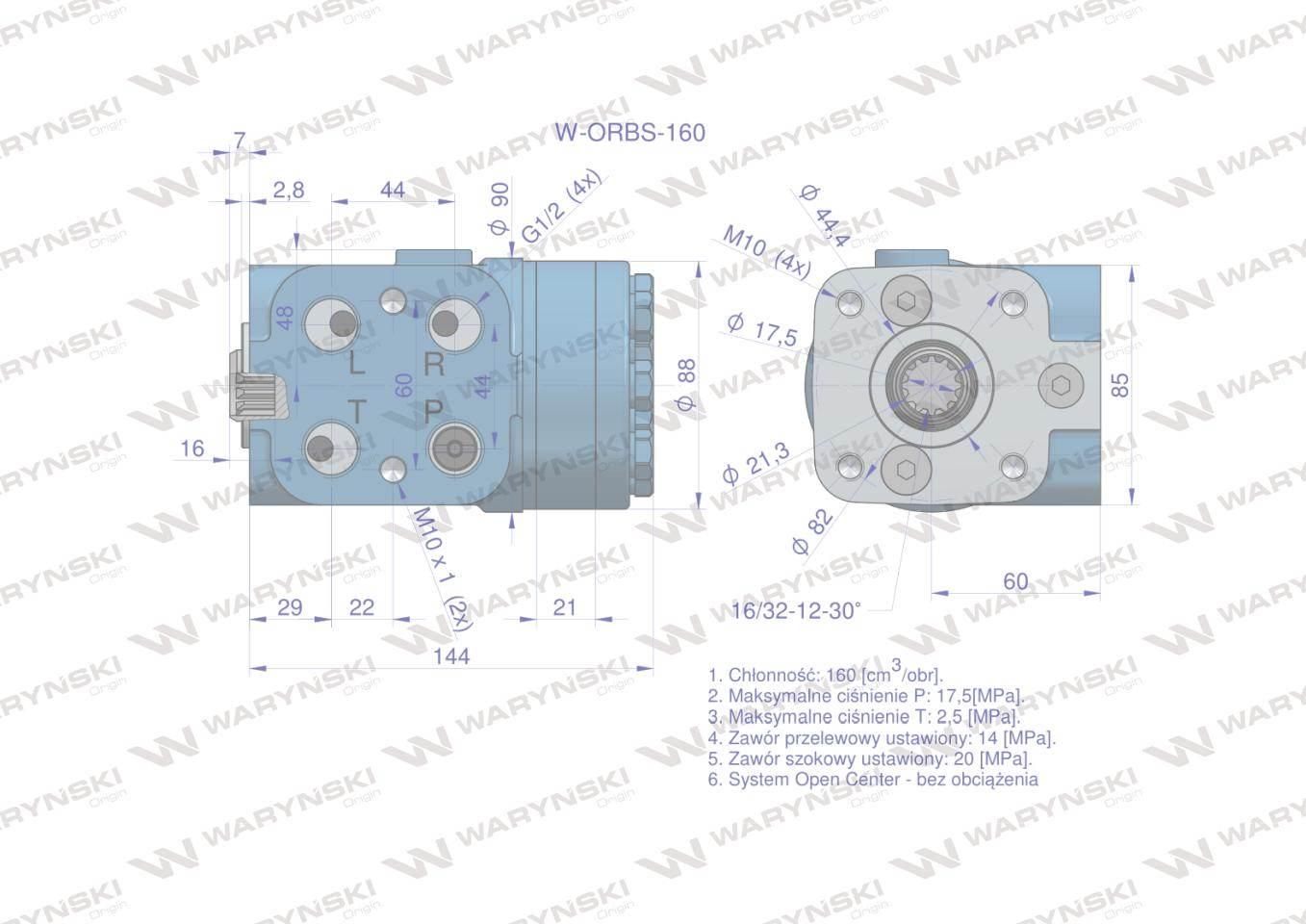 Orbitrol hydrauliczny w-orbs 160 cm3/obr z zaworami system open center bez obciążenia waryński - zdjęcie 5