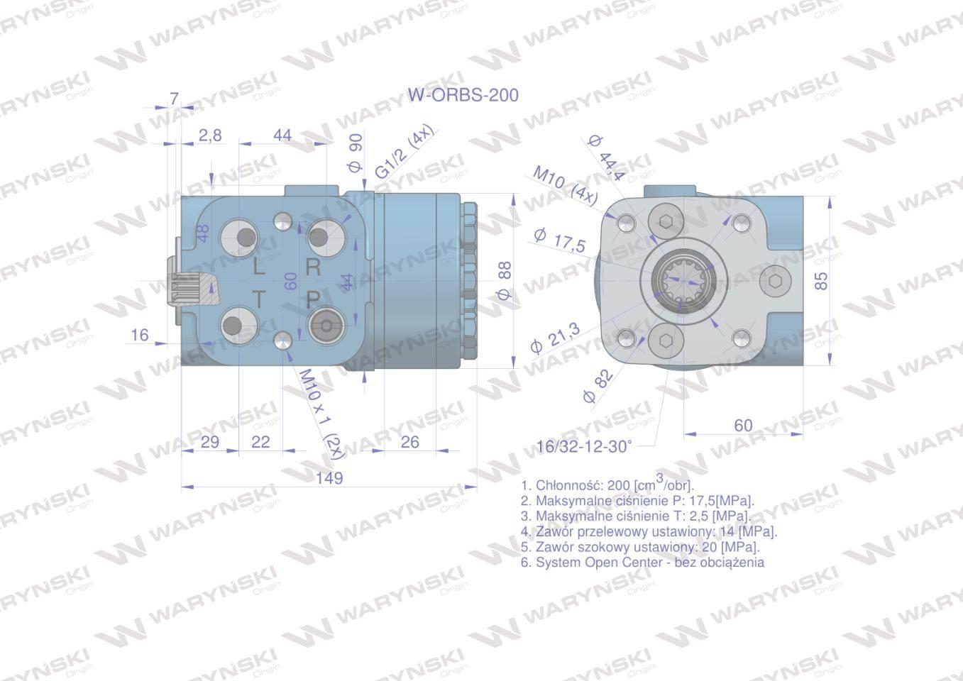 Orbitrol hydrauliczny w-orbs 200 cm3/obr z zaworami system open center bez obciążenia waryński - zdjęcie 5