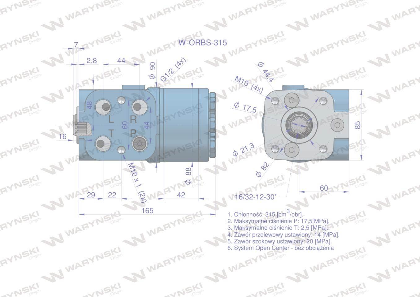 Orbitrol hydrauliczny w-orbs 315 cm3/obr z zaworami system open center bez obciążenia waryński - zdjęcie 5