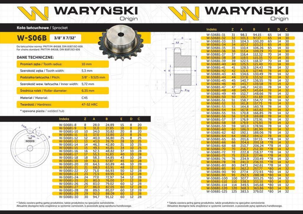 Koło zębate hartowane z kołnierzem 06b-1 r1 3/8 z-22 waryński - zdjęcie 3