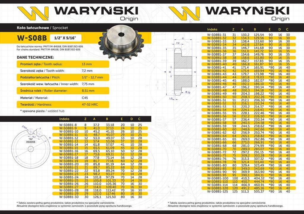 Koło zębate hartowane z kołnierzem 08b-1 r1 1/2 z-17 waryński - zdjęcie 3