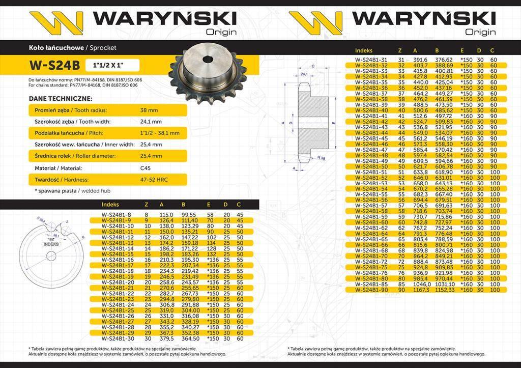 Koło zębate hartowane z kołnierzem 24b-1 r1 1.1/2 z-22 waryński - zdjęcie 3