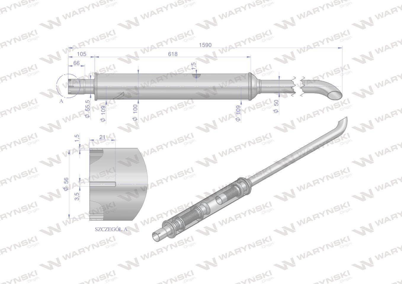 Tłumik 1590mm 6kg mf4 inox waryński | 3029104IW - zdjęcie 3