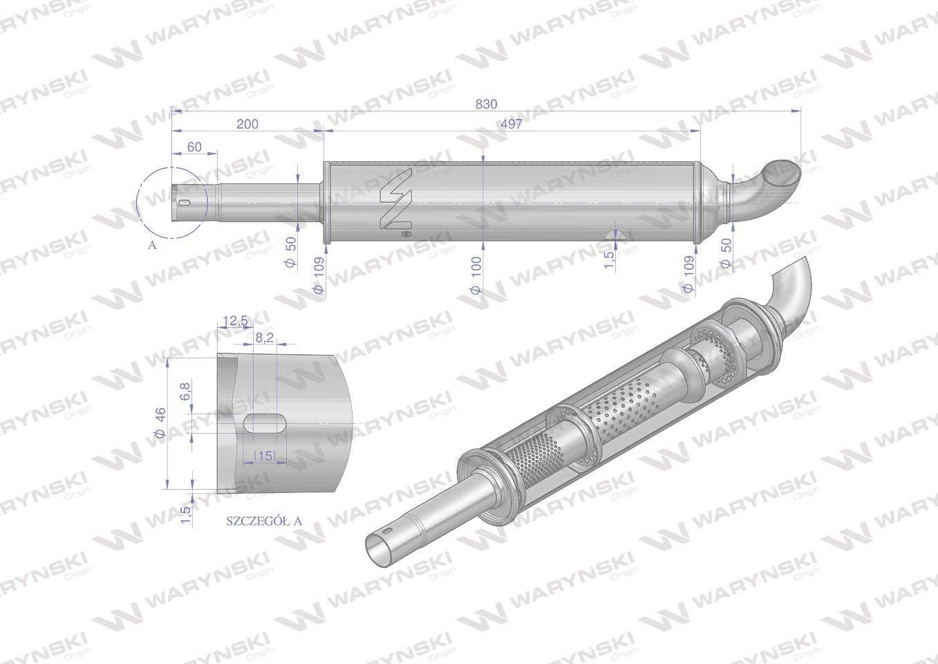 Tłumik okrągły krótki 830mm 4.1kg c-330 inox waryński - zdjęcie 3