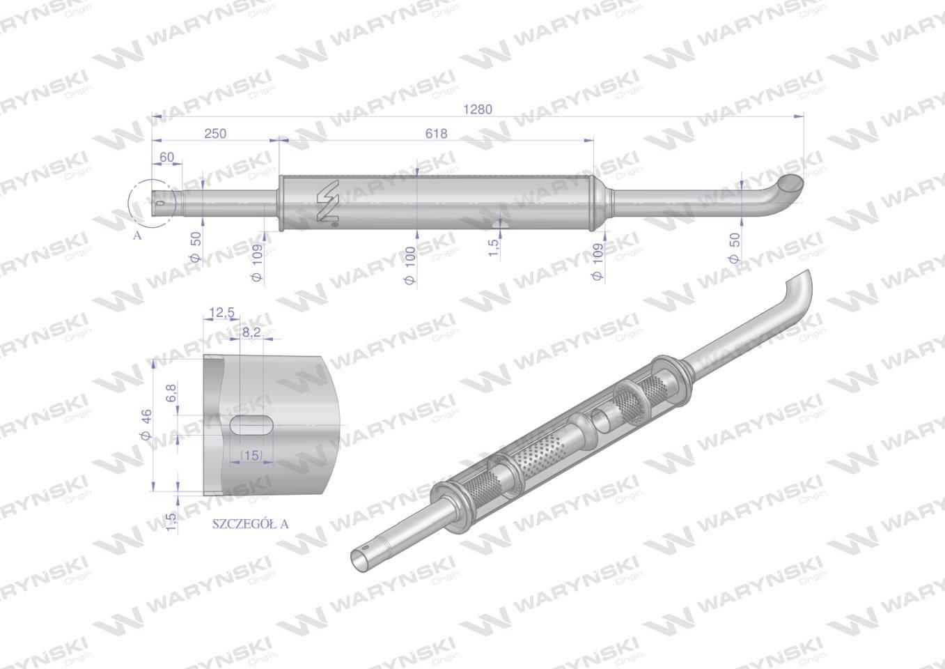 Tłumik okrągły długi 5.4kg 1280mm c-360 inox waryński - zdjęcie 3