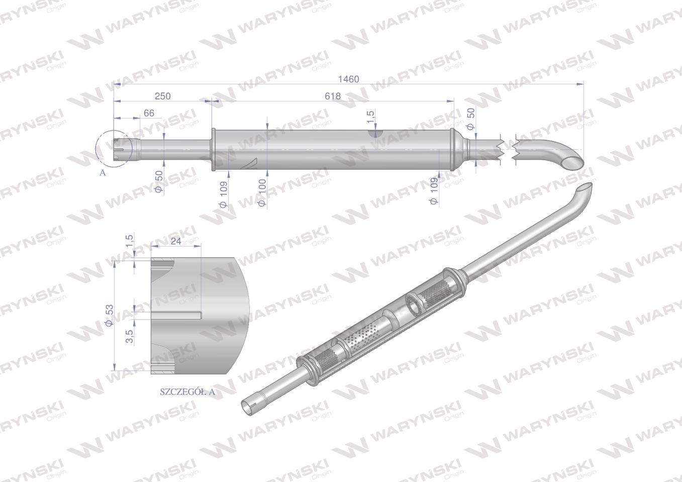 Tłumik 1460mm 5.6kg mf3 inox waryński | 3029050IW - zdjęcie 3