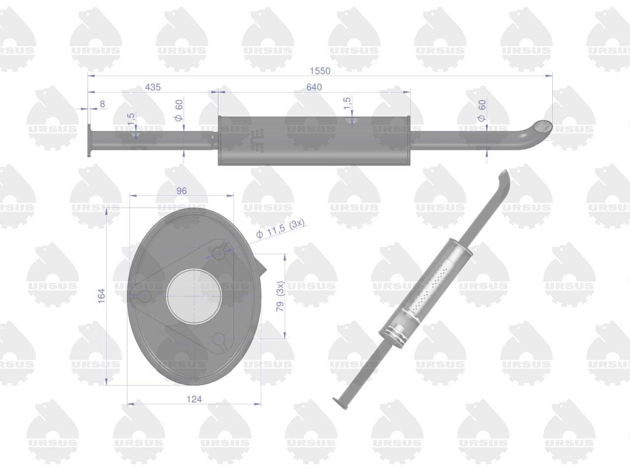 Tłumik prosty długi 1550mm 8kg c-385 emalia oryginał ursus - zdjęcie 3