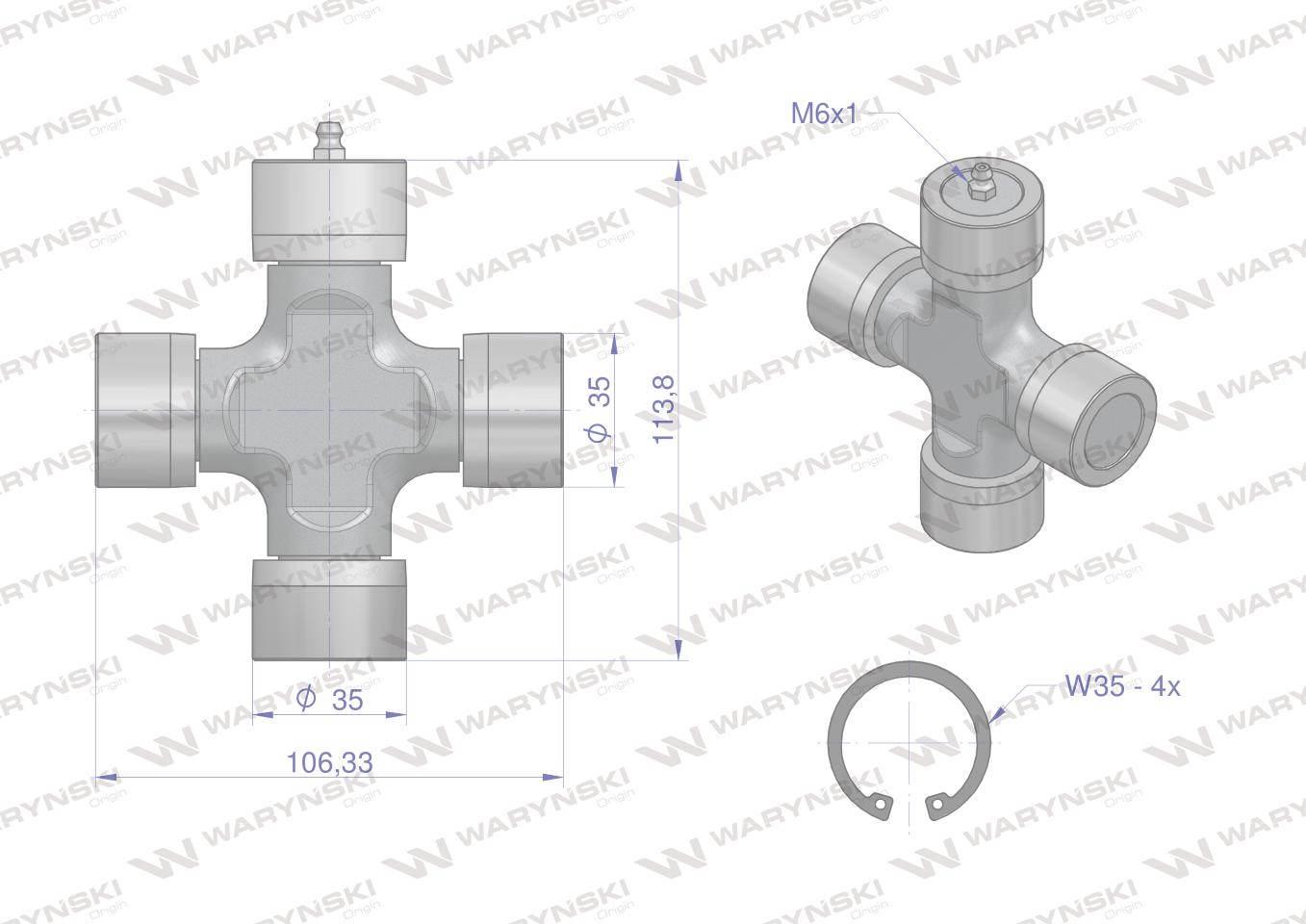 Krzyżak wału szerokokątnego 35.00×106.33 35.00x113.80 seria 8 waryński - zdjęcie 2