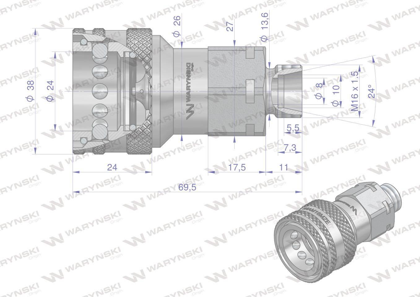 Szybkozłącze hydrauliczne gniazdo m16x1.5 gwint zewnętrzny euro iso 7241-a z eliminatorem ciśnienia waryński - zdjęcie 4