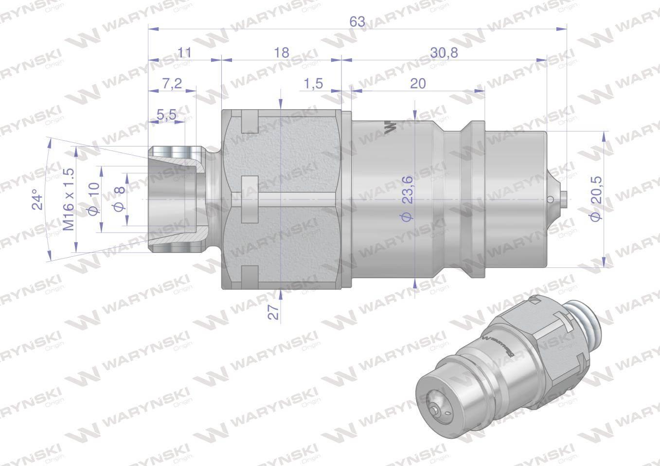 Szybkozłącze hydrauliczne wtyczka m16x1.5 gwint zewnętrzny euro 9100816w iso 7241-a z eliminatorem ciśnienia waryński - zdjęcie 4