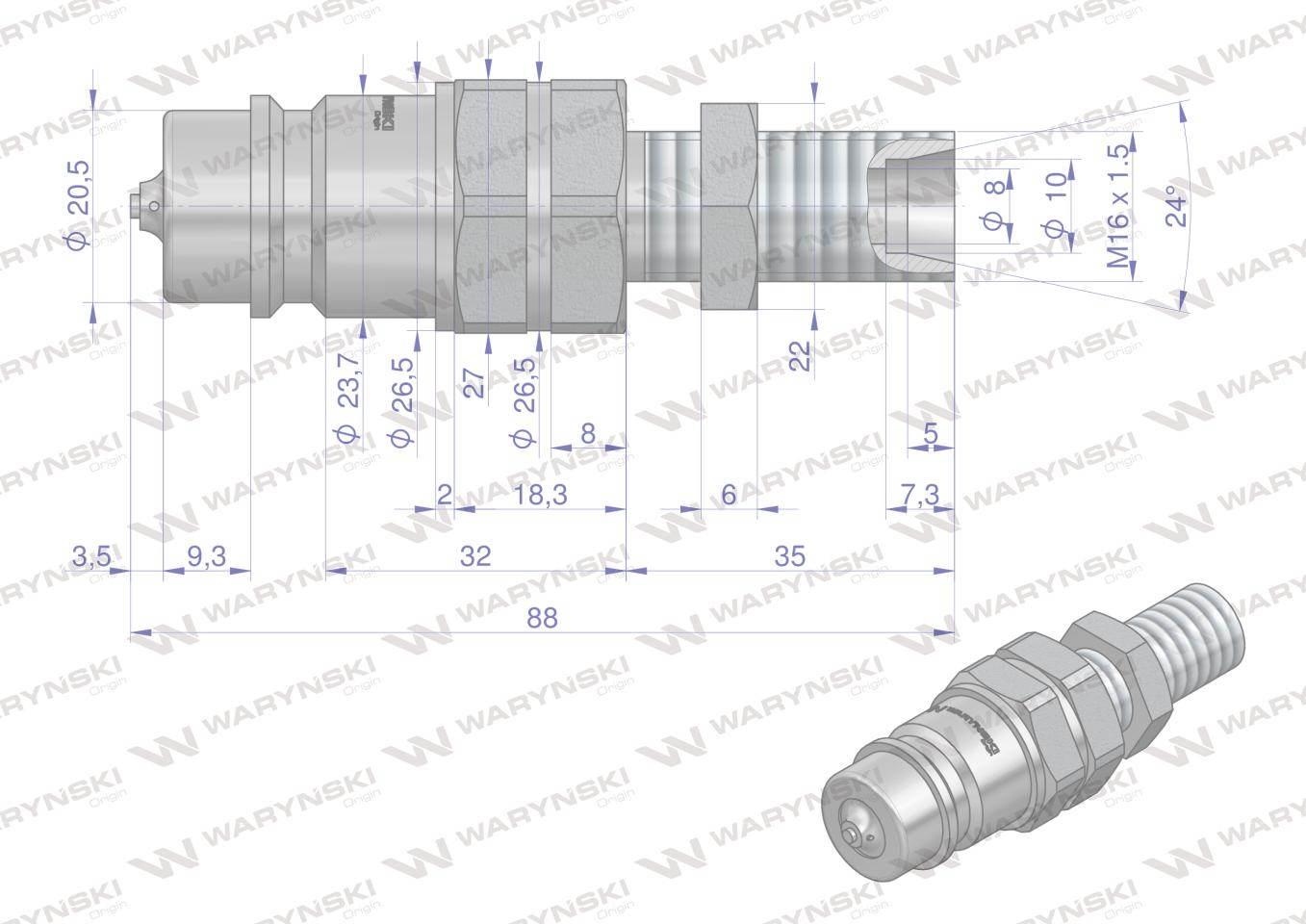Szybkozłącze hydrauliczne wtyczka long m16x1.5 gwint zewnętrzny euro iso 7241-a z eliminatorem ciśnienia waryński - zdjęcie 4