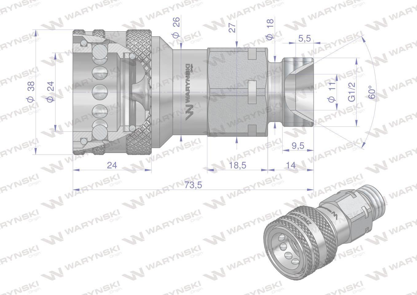 Szybkozłącze hydrauliczne gniazdo g1/2"bsp gwint zewnętrzny euro iso 7241-a waryński - zdjęcie 4