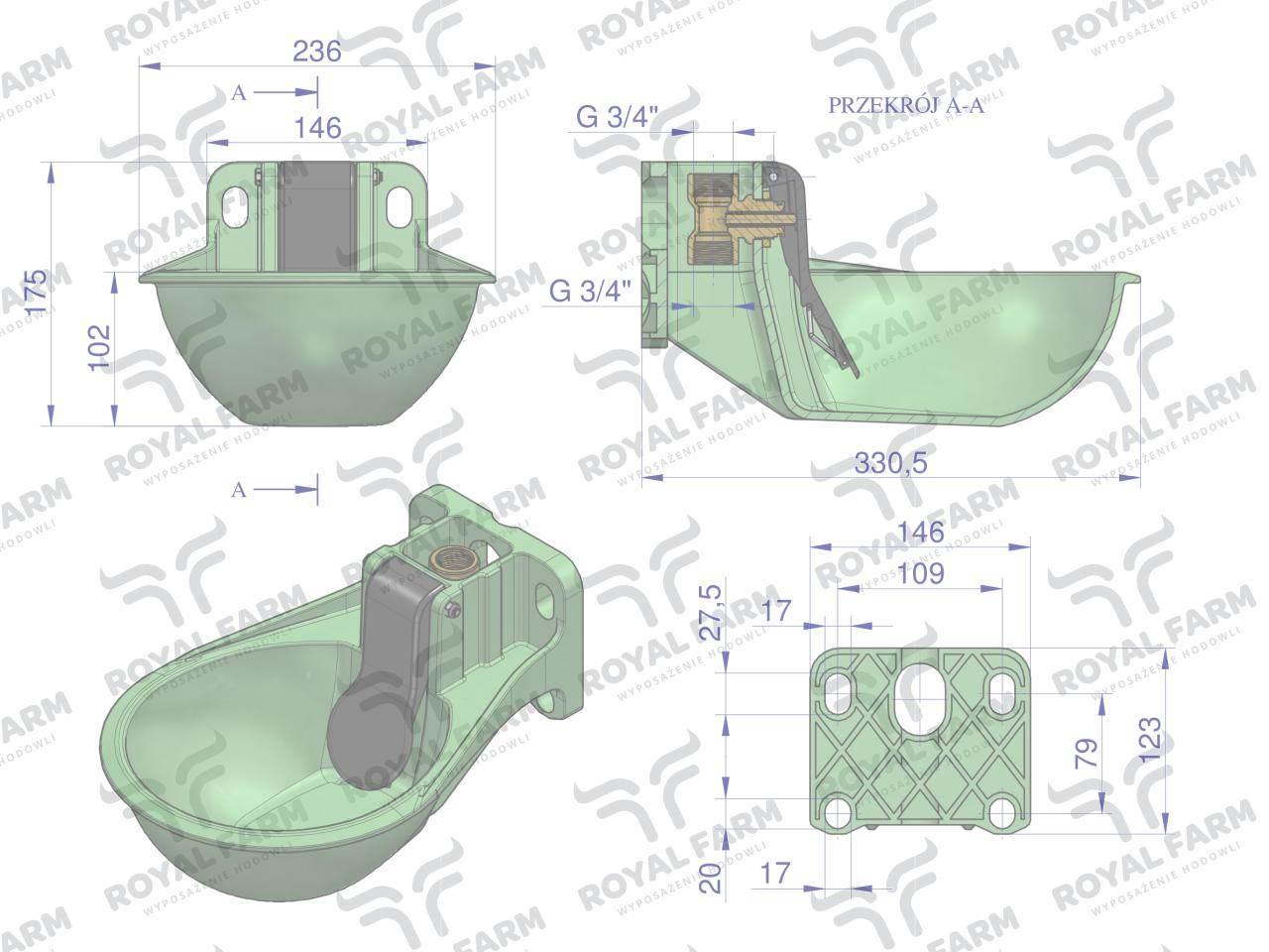 Poidło plastikowe dla bydła i koni 2.6 royal farm 2szt - zdjęcie 3