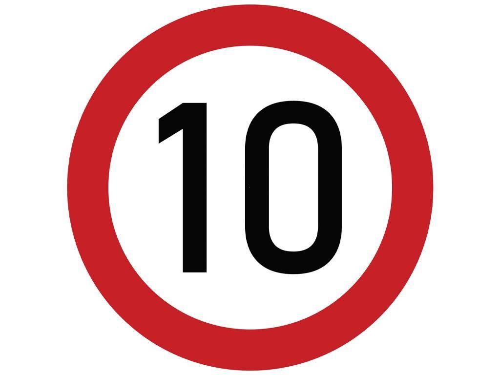 Naklejka laminowana limit prędkości 10 km/h czerwona obwódka