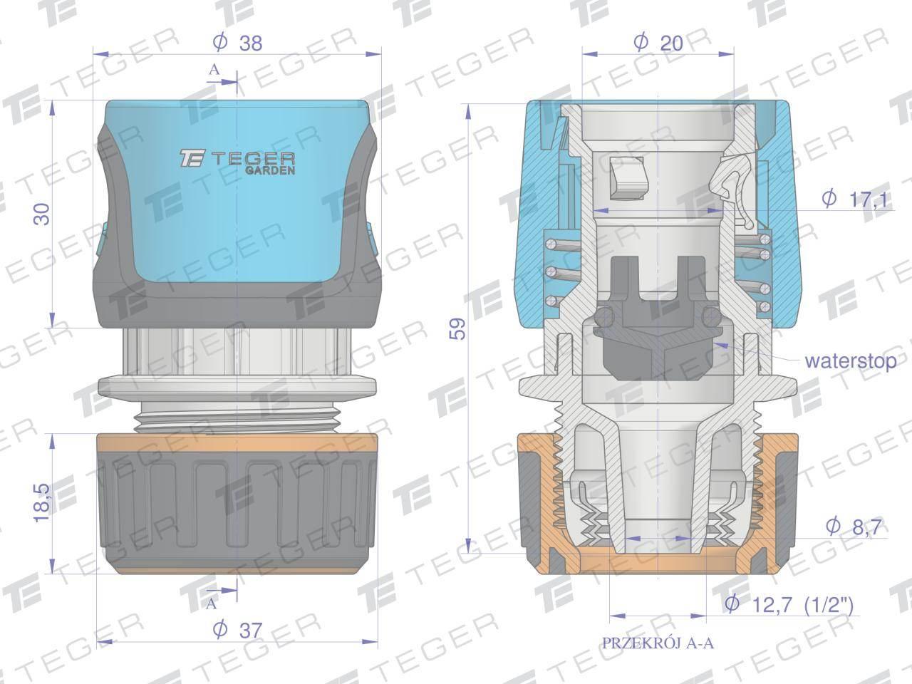 Szybkozłączka 1/2" z waterstop teger | T-O-NPIS002 - zdjęcie 4