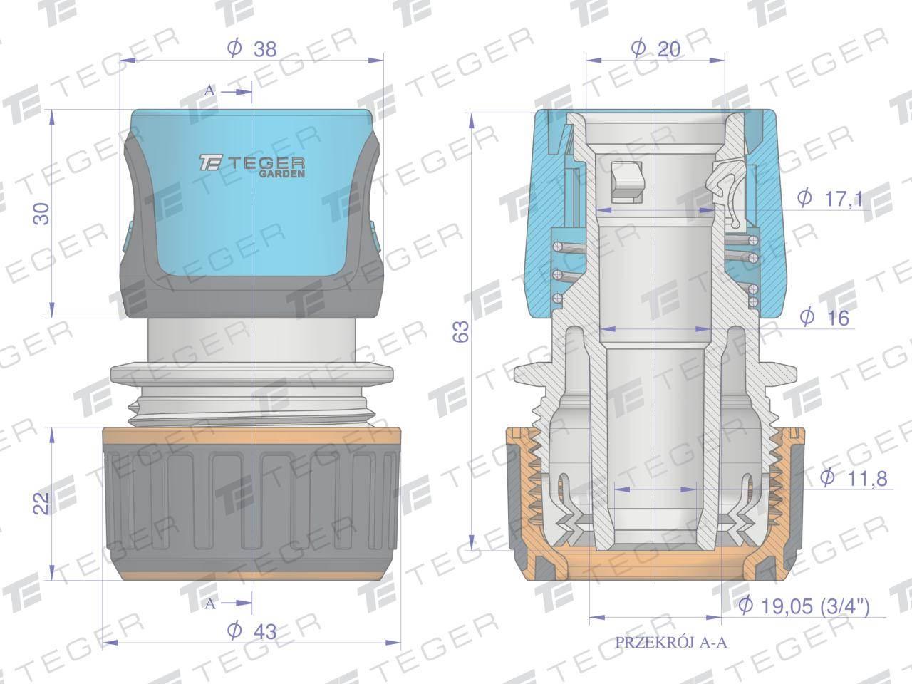 Szybkozłączka 3/4" bez waterstop teger | T-O-NPIS003 - zdjęcie 4