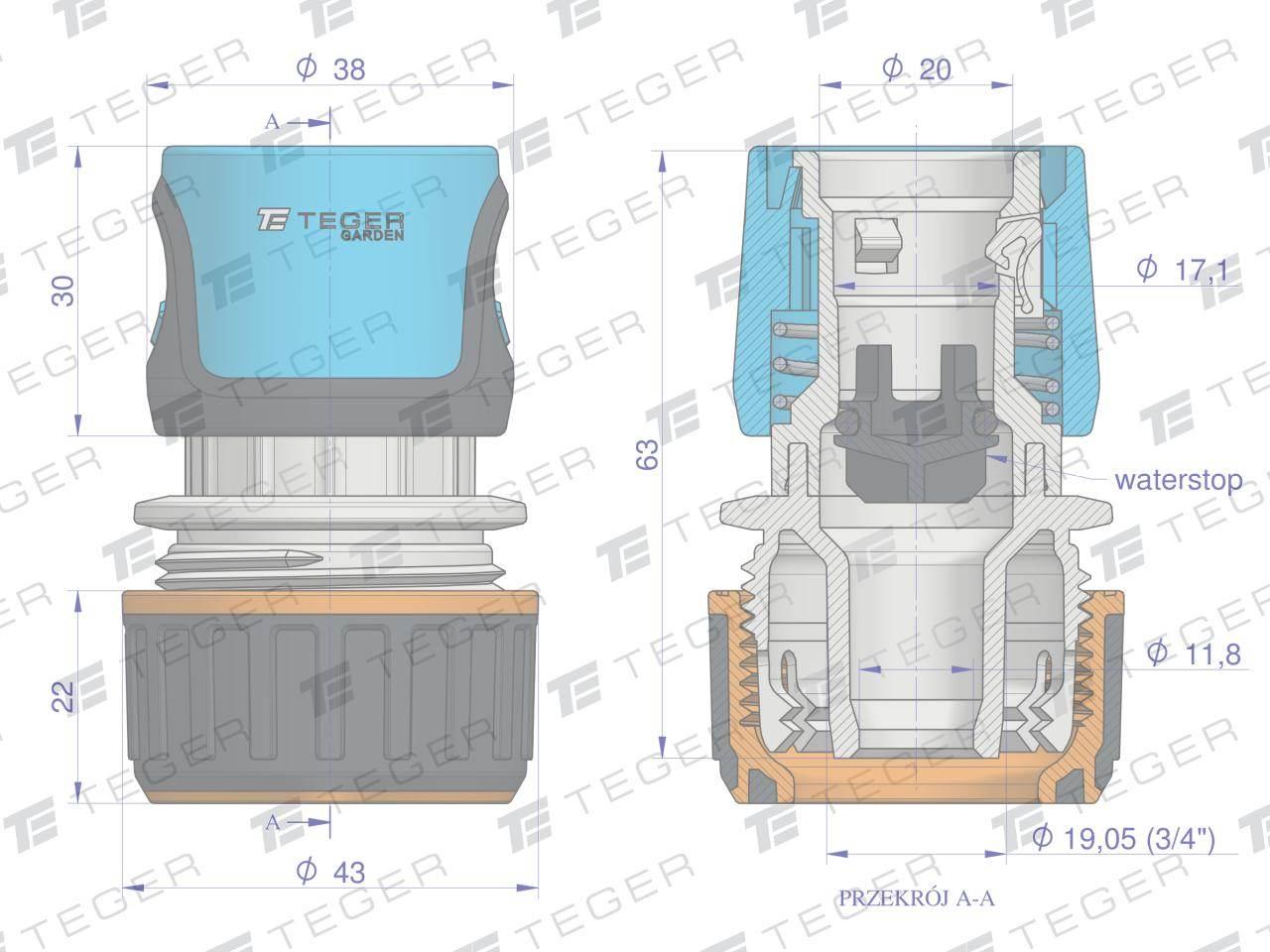 Szybkozłączka 3/4" z waterstop teger | T-O-NPIS004 - zdjęcie 4