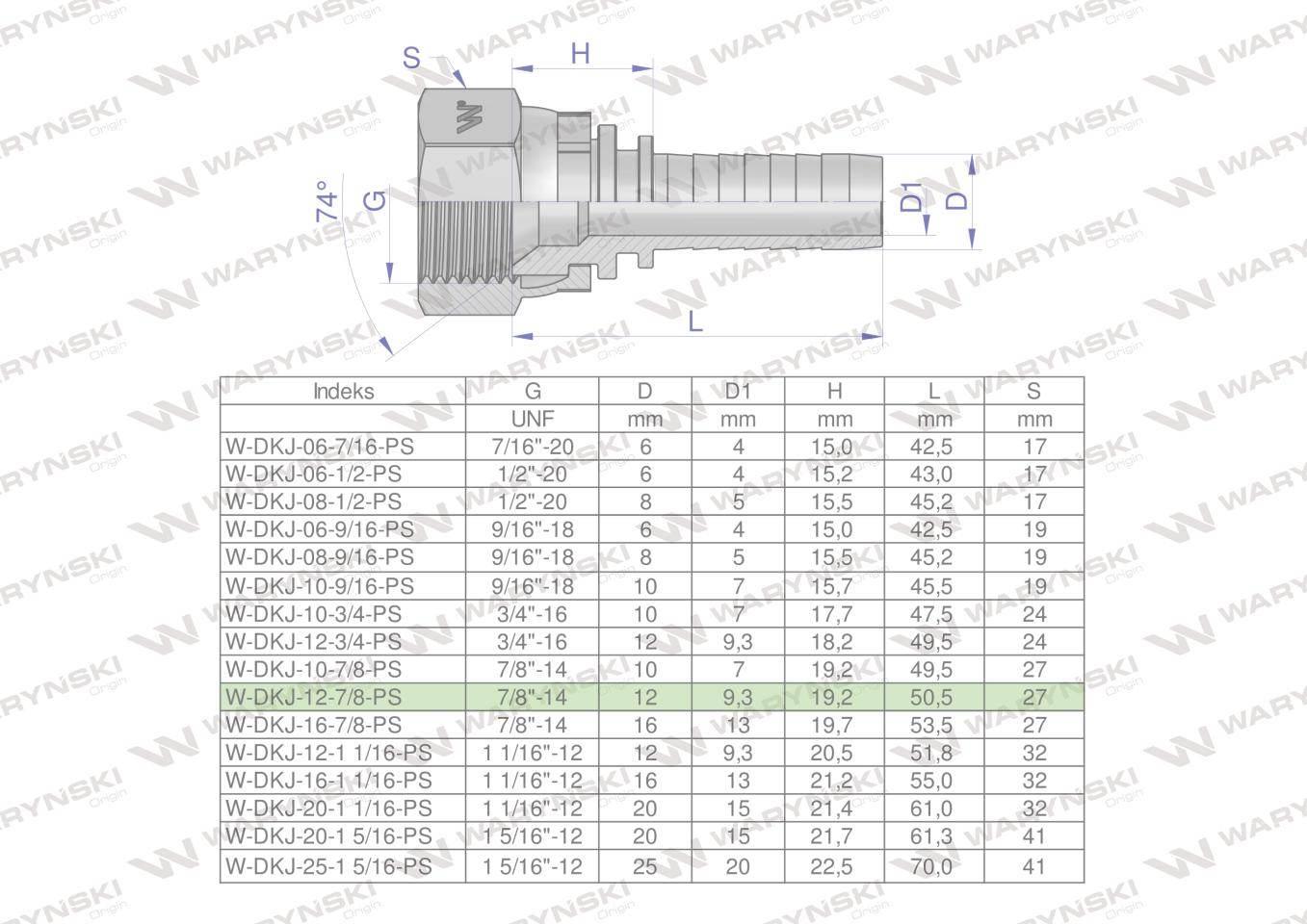 Zakucie hydrauliczne dkj dn13 7/8"-14 unf premium waryński 20szt - zdjęcie 4