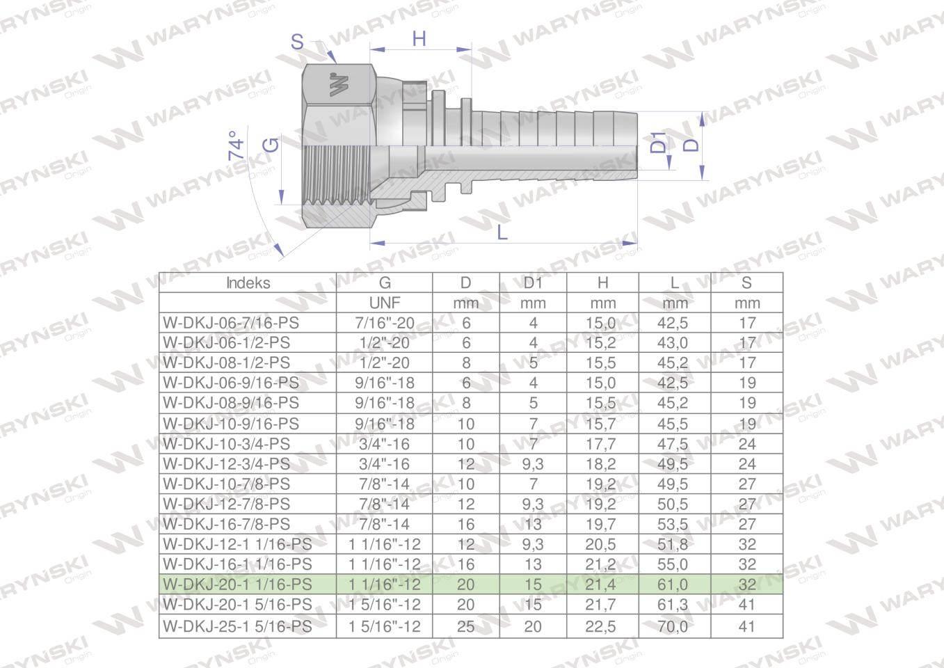 Zakucie hydrauliczne dkj dn20 1 1/16"-12 unf premium waryński 5szt - zdjęcie 4